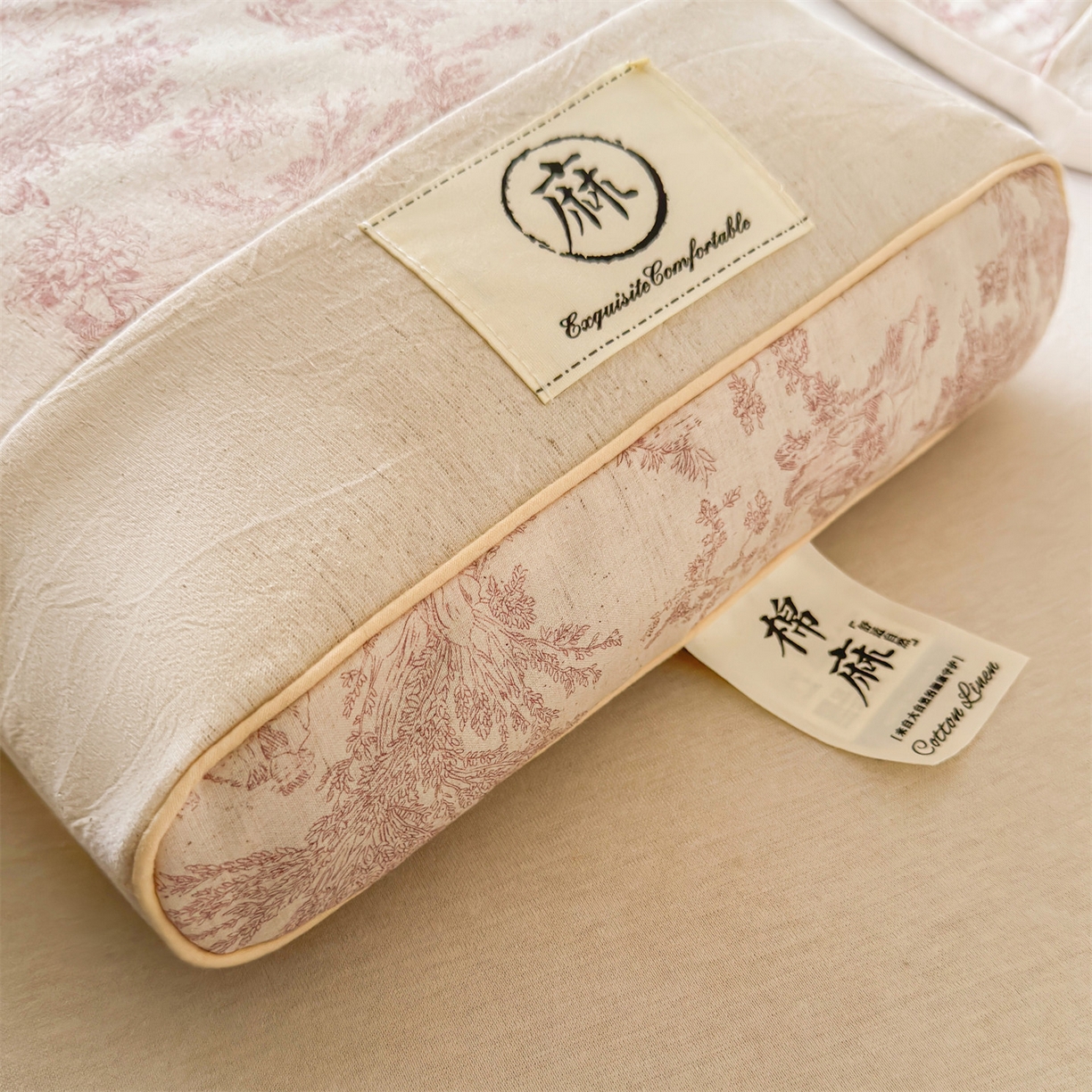 91家纺网 家纺一手货源 找家纺 麦肯锡 2025新款棉麻古朴荞麦助眠枕  枕头枕芯 田园粉/对