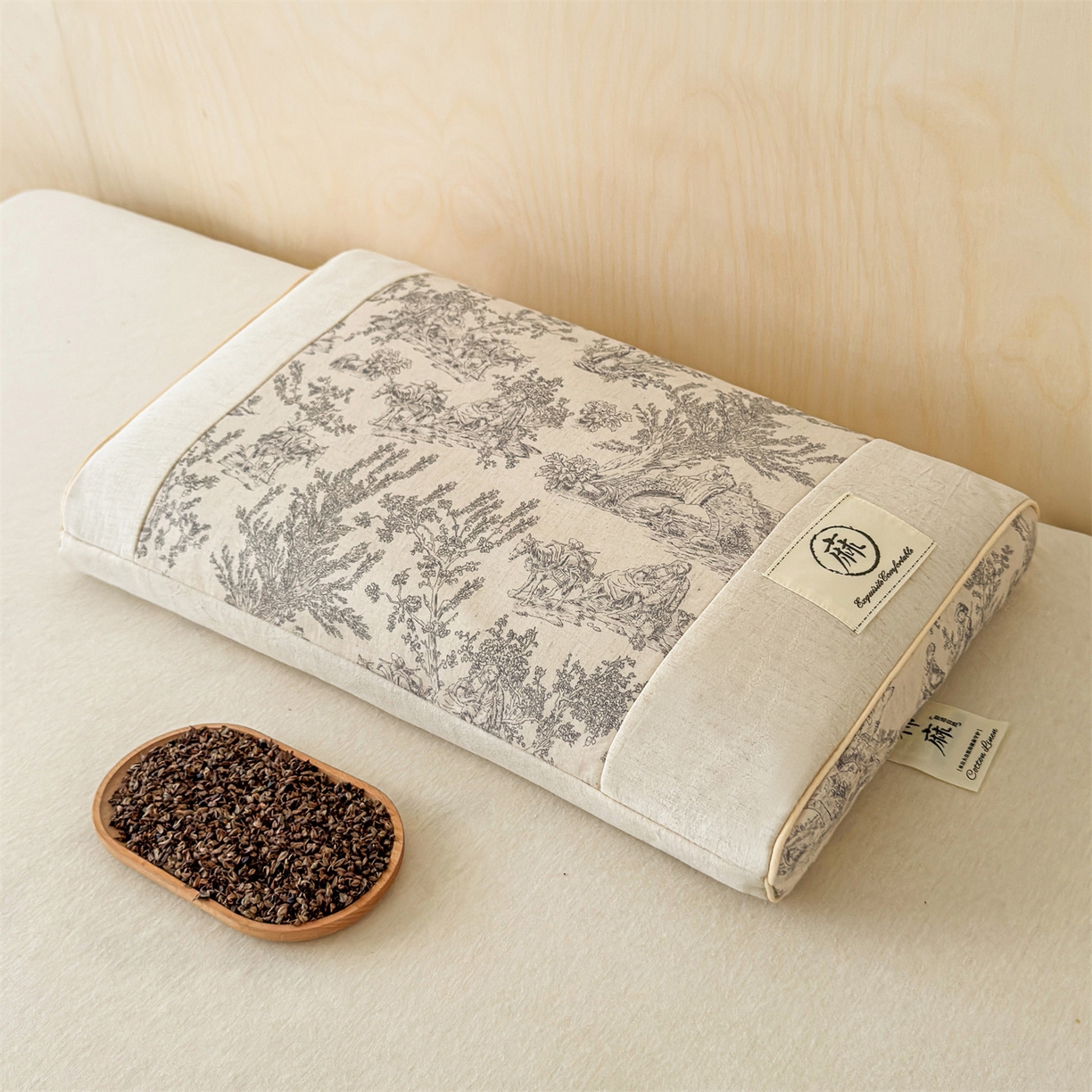 91家纺网 家纺一手货源 找家纺 麦肯锡 2025新款棉麻古朴荞麦助眠枕  枕头枕芯 田园灰/对