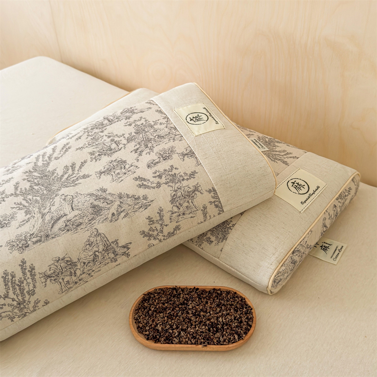 91家纺网 家纺一手货源 找家纺 麦肯锡 2025新款棉麻古朴荞麦助眠枕  枕头枕芯 田园灰/对