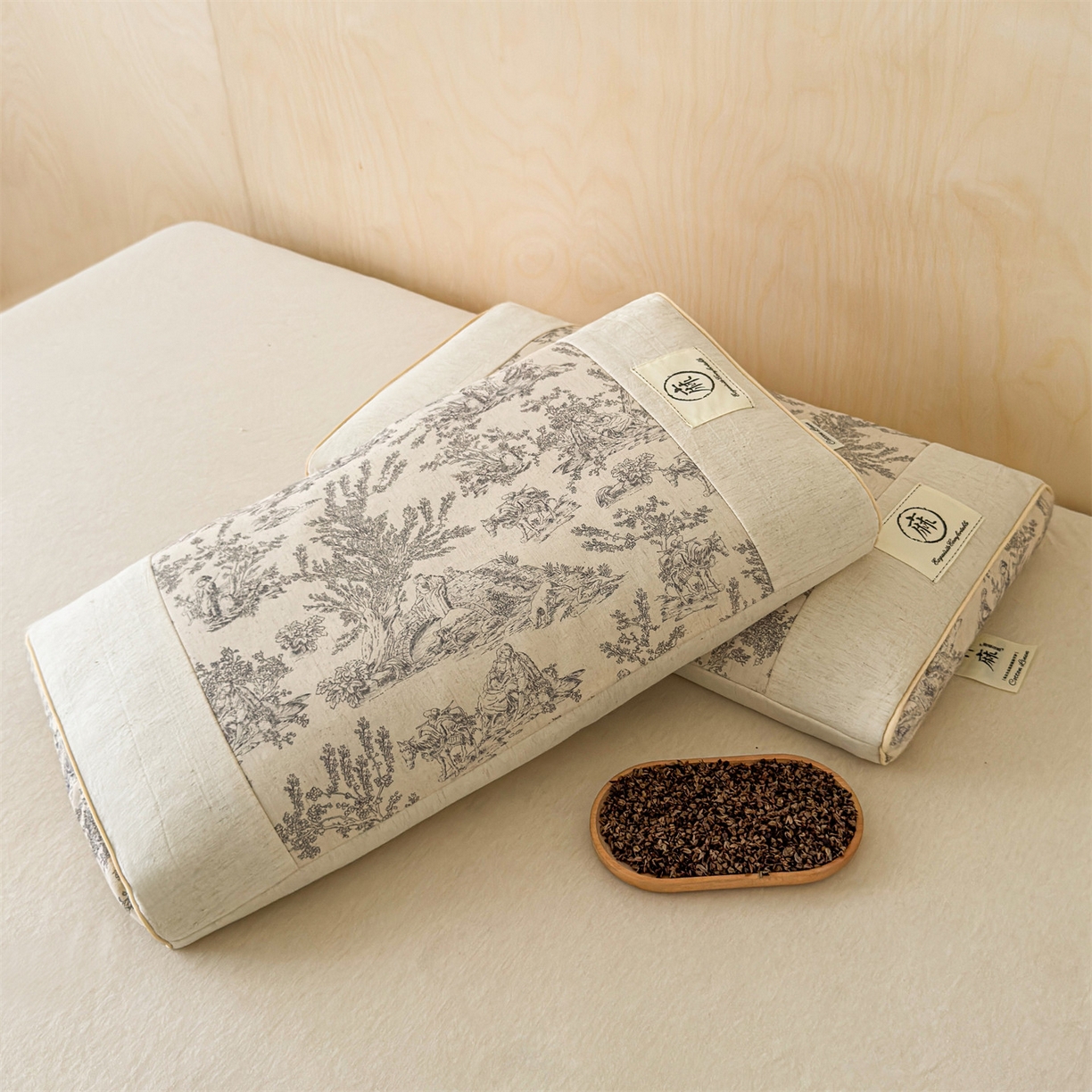 91家纺网 家纺一手货源 找家纺 麦肯锡 2025新款棉麻古朴荞麦助眠枕  枕头枕芯 田园灰/对