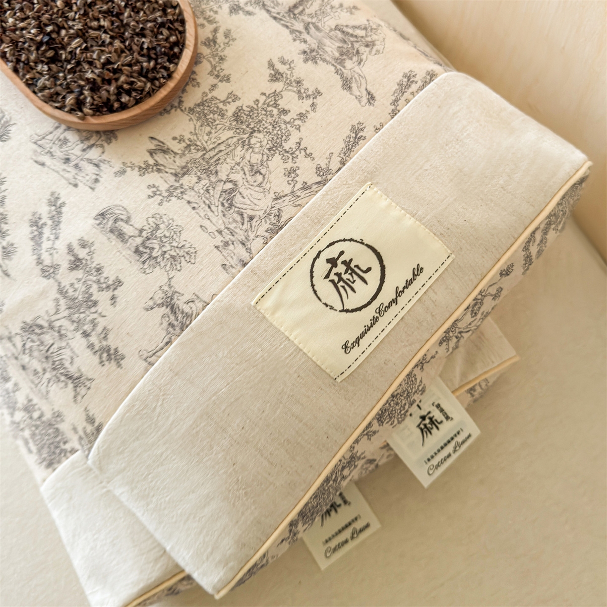 91家纺网 家纺一手货源 找家纺 麦肯锡 2025新款棉麻古朴荞麦助眠枕  枕头枕芯 田园灰/对