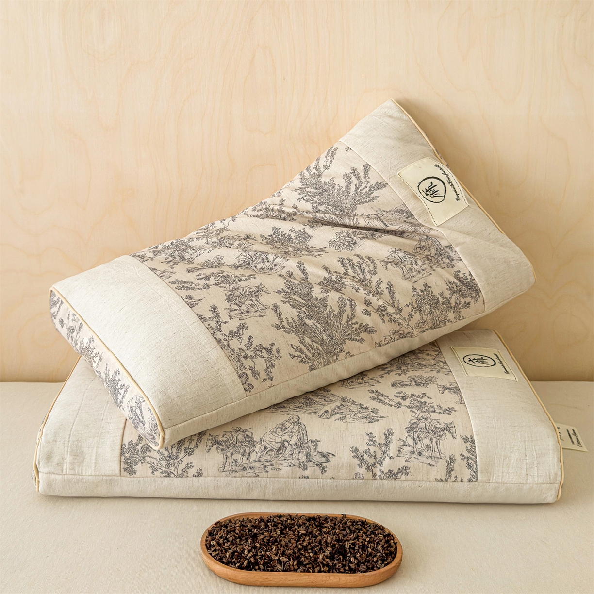 91家纺网 家纺一手货源 找家纺 麦肯锡 2025新款棉麻古朴荞麦助眠枕  枕头枕芯 田园灰/对