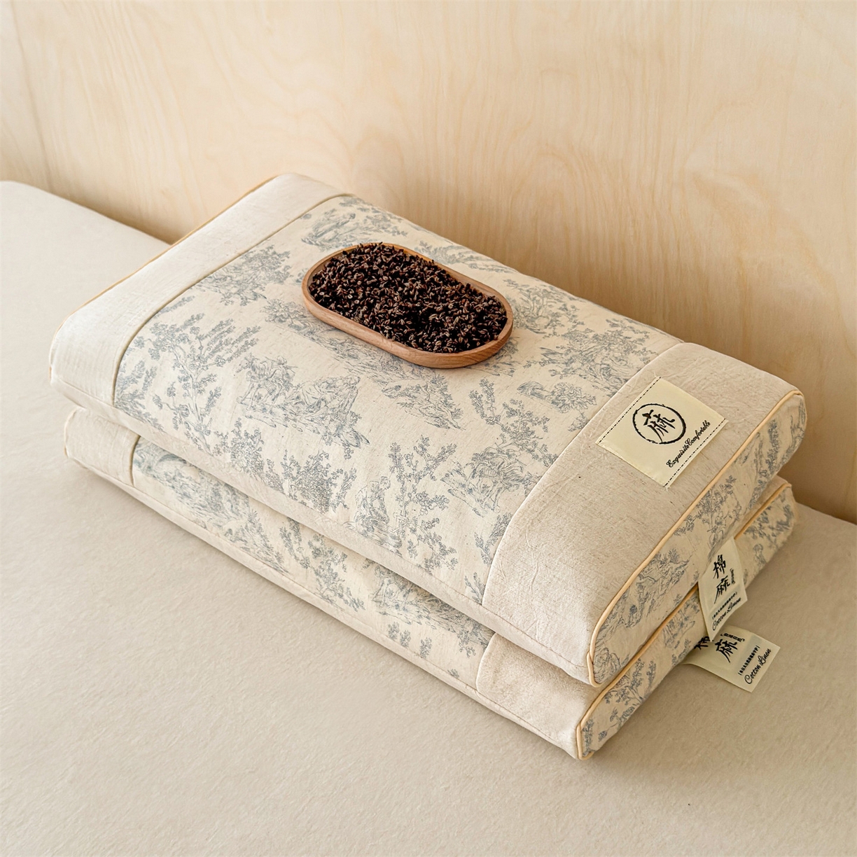 麦肯锡 2025新款棉麻古朴荞麦助眠枕  枕头枕芯 田园蓝/对