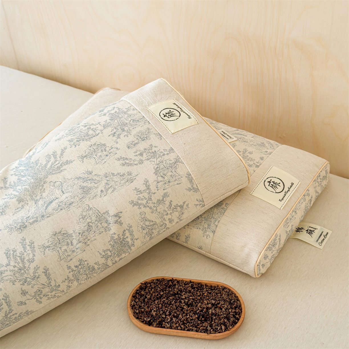 91家纺网 家纺一手货源 找家纺 麦肯锡 2025新款棉麻古朴荞麦助眠枕  枕头枕芯 田园蓝/对