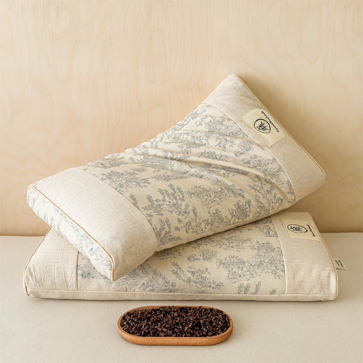 91家纺网 家纺一手货源 找家纺 麦肯锡 2025新款棉麻古朴荞麦助眠枕  枕头枕芯 田园蓝/对