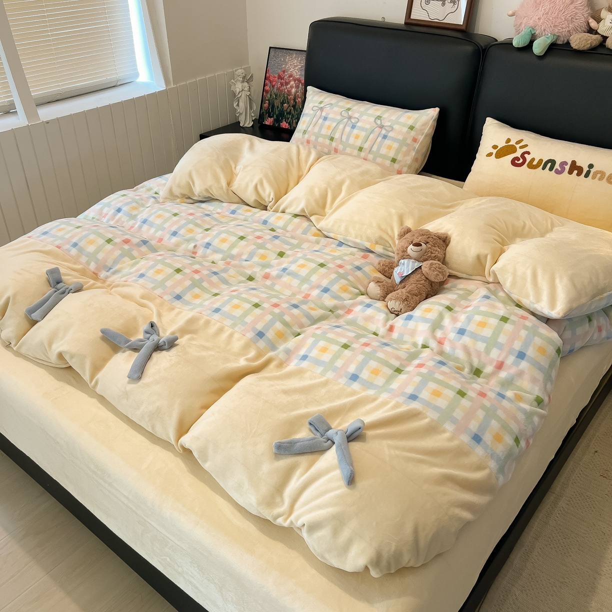 91家纺网 家纺一手货源 找家纺 （总）子钦家纺 2025新款田园复古风加厚牛奶绒蝴蝶结款毛巾绣四件套