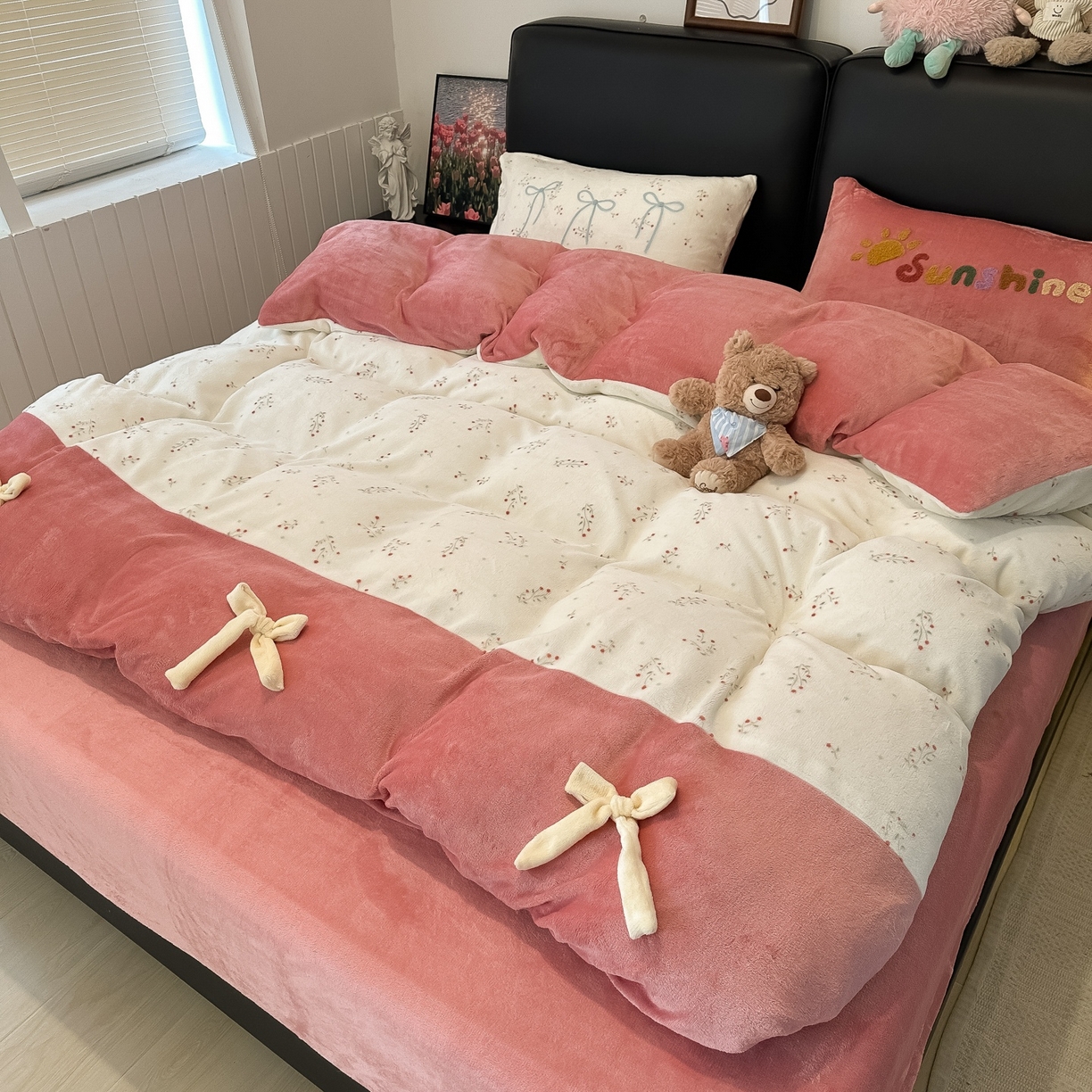 91家纺网 家纺一手货源 找家纺 （总）子钦家纺 2025新款田园复古风加厚牛奶绒蝴蝶结款毛巾绣四件套