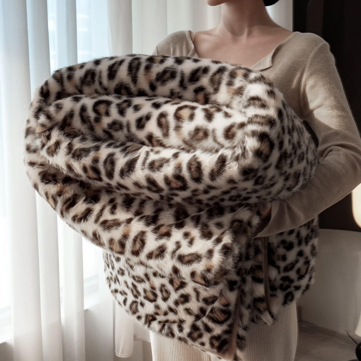 91家纺网 家纺一手货源 找家纺 （总）九花鹿 2025新款丹麦皮草绒水貂绒盖毯毛毯毯子-豹纹