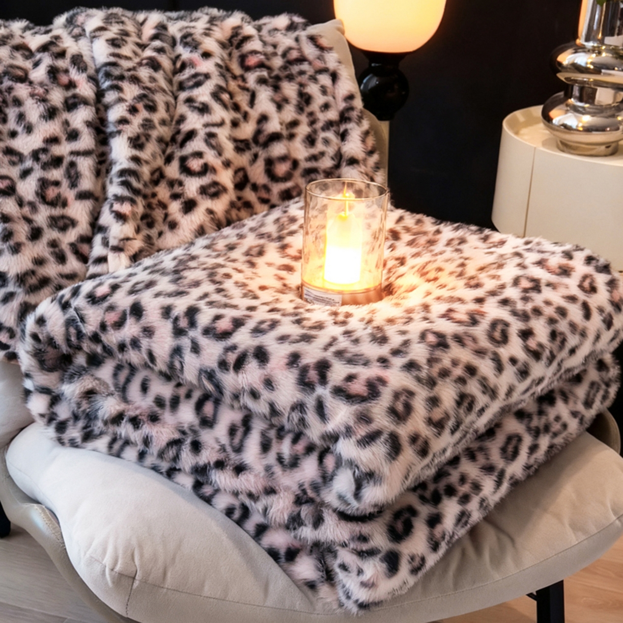 91家纺网 家纺一手货源 找家纺 （总）九花鹿 2025新款丹麦皮草绒水貂绒盖毯毛毯毯子-豹纹