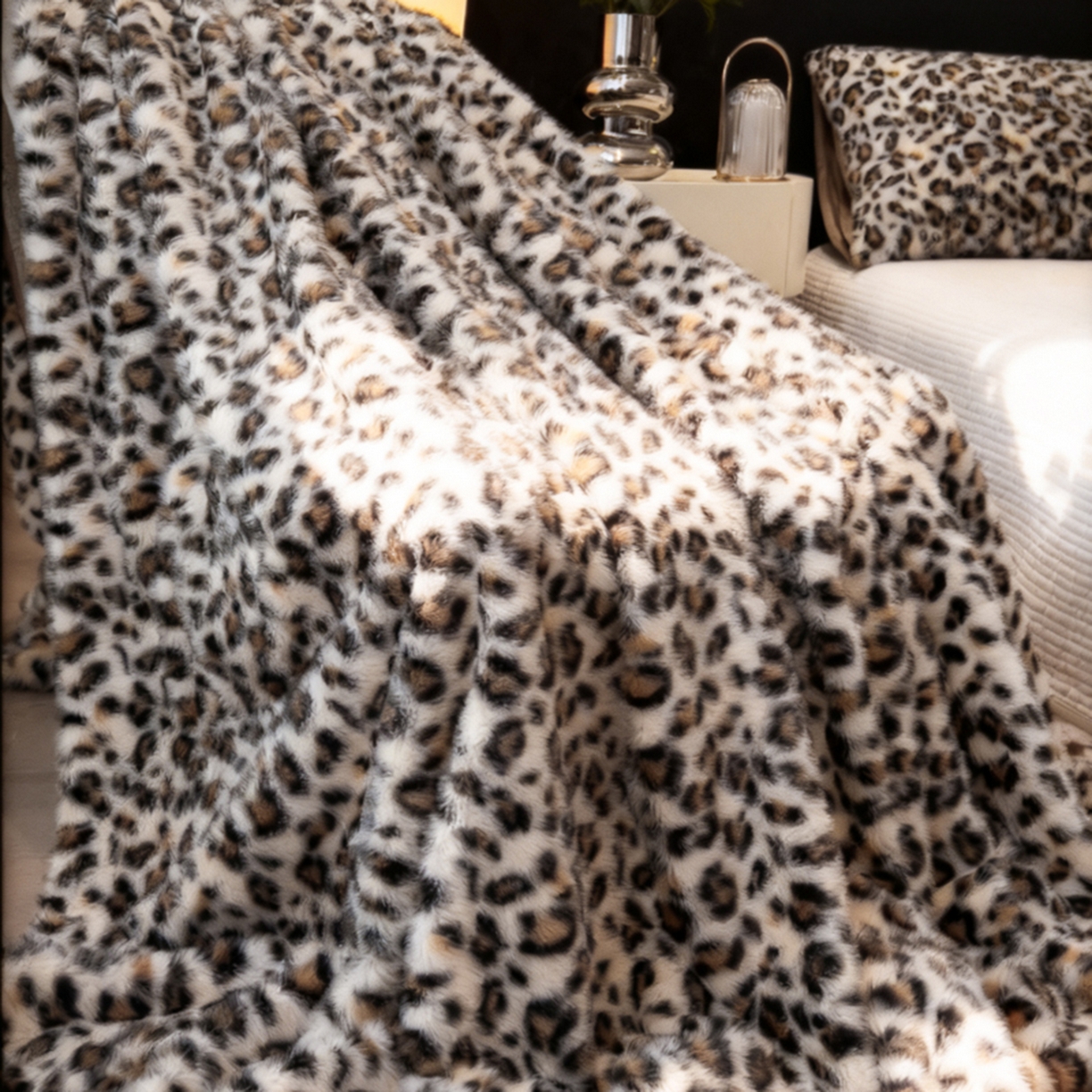 91家纺网 家纺一手货源 找家纺 九花鹿 2025新款丹麦皮草绒水貂绒盖毯毛毯毯子-豹纹 豹纹咖