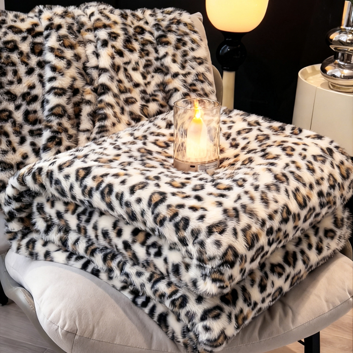 91家纺网 家纺一手货源 找家纺 九花鹿 2025新款丹麦皮草绒水貂绒盖毯毛毯毯子-豹纹 豹纹咖