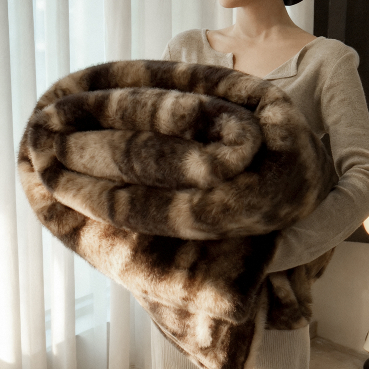 91家纺网 家纺一手货源 找家纺 （总）九花鹿 2025新款丹麦皮草绒水貂绒盖毯毛毯毯子