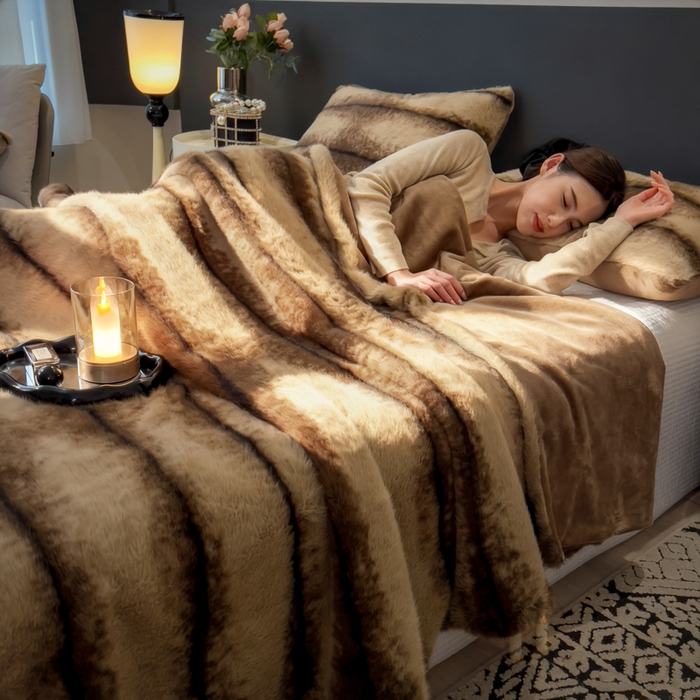 91家纺网 家纺一手货源 找家纺 九花鹿 2025新款丹麦皮草绒水貂绒盖毯毛毯毯子 佩兹利