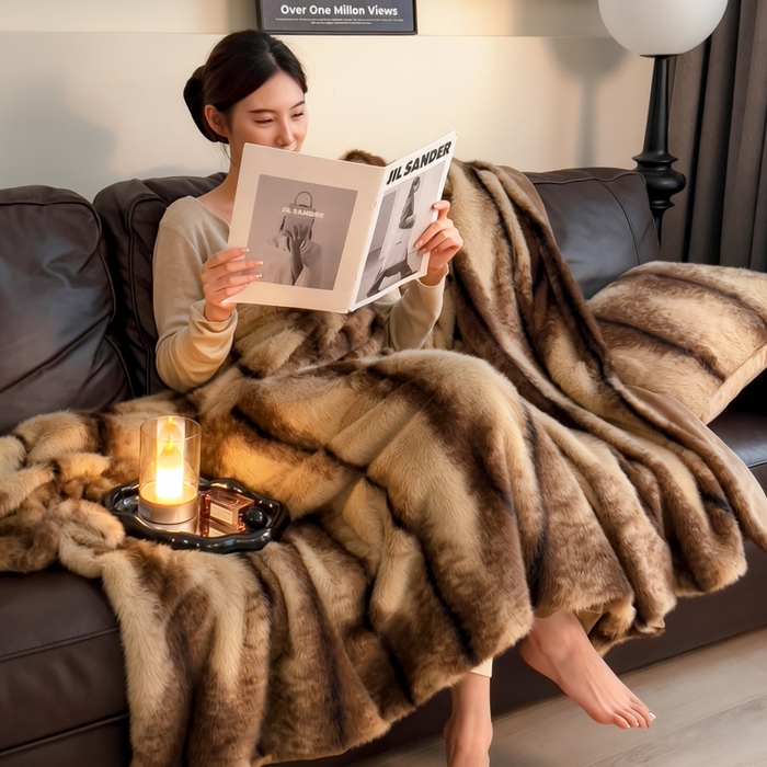 91家纺网 家纺一手货源 找家纺 九花鹿 2025新款丹麦皮草绒水貂绒盖毯毛毯毯子 佩兹利