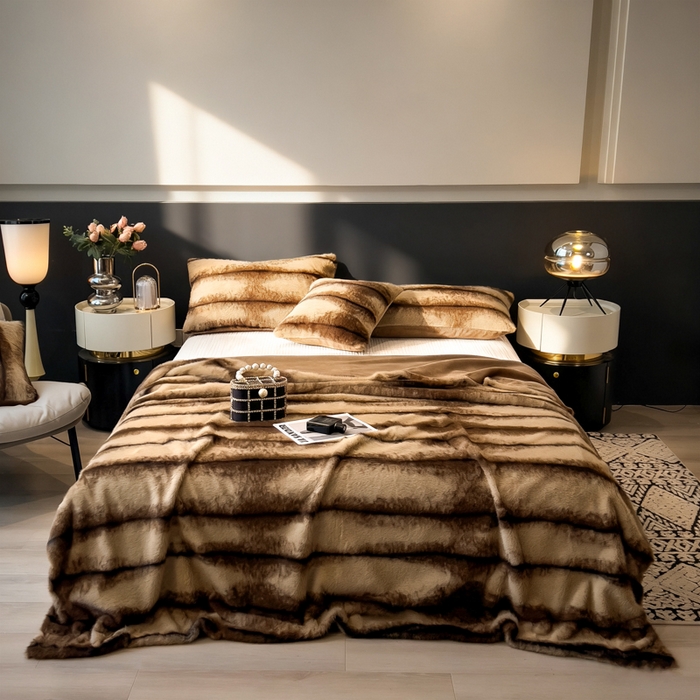 91家纺网 家纺一手货源 找家纺 九花鹿 2025新款丹麦皮草绒水貂绒盖毯毛毯毯子 佩兹利