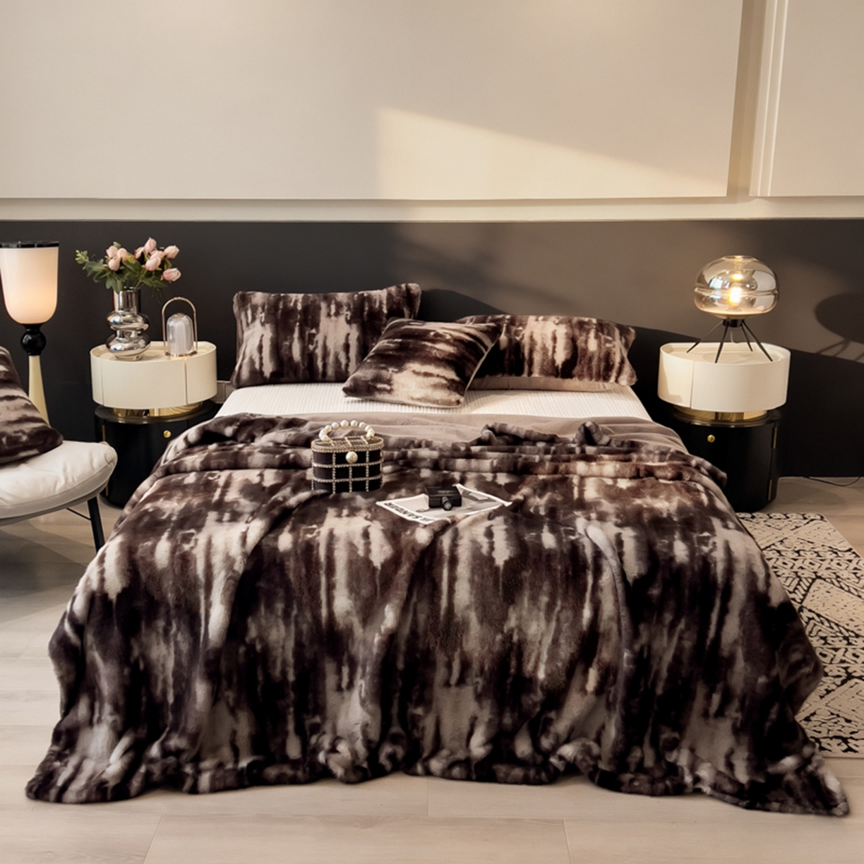 91家纺网 家纺一手货源 找家纺 九花鹿 2025新款丹麦皮草绒水貂绒盖毯毛毯毯子 艾莉