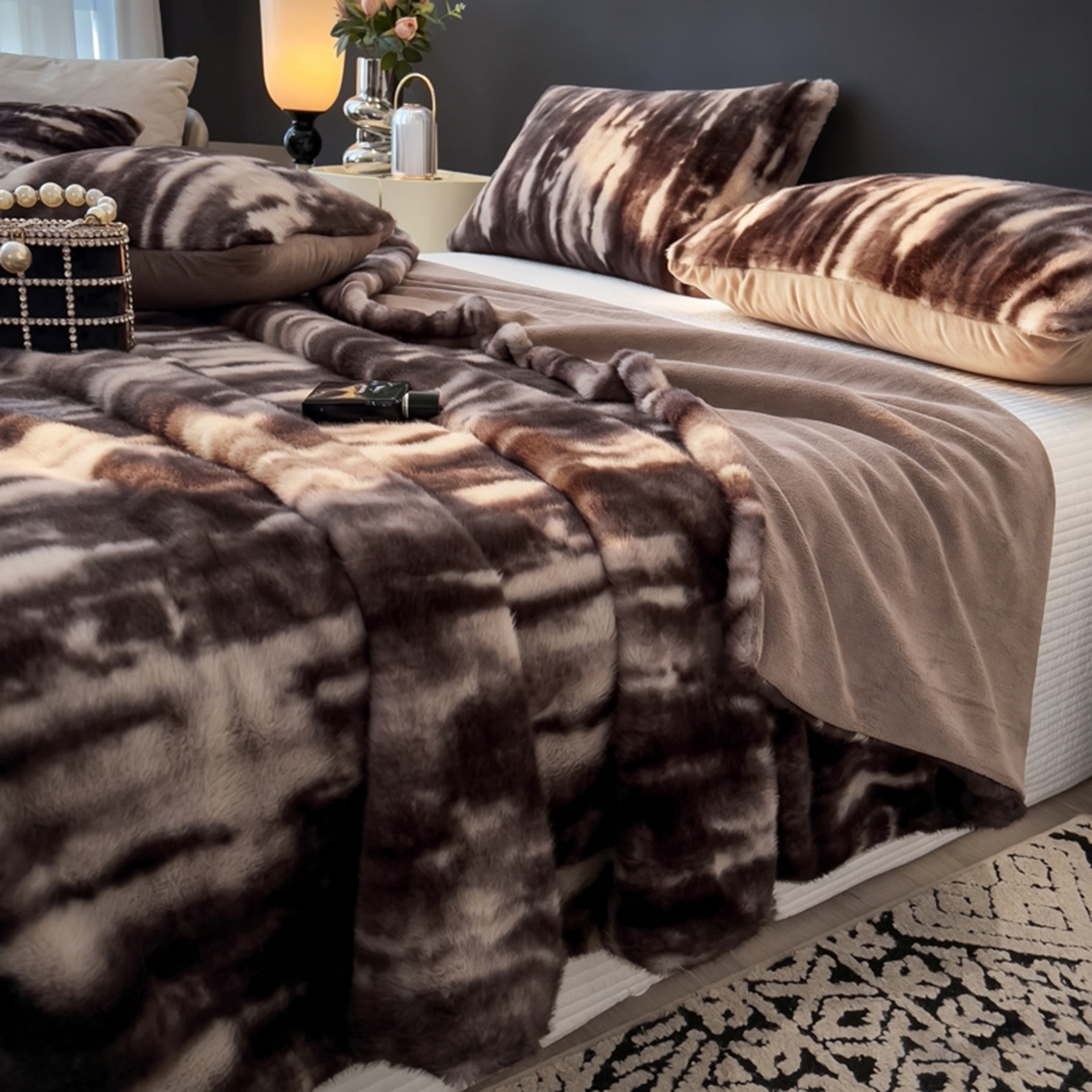 91家纺网 家纺一手货源 找家纺 九花鹿 2025新款丹麦皮草绒水貂绒盖毯毛毯毯子 艾莉