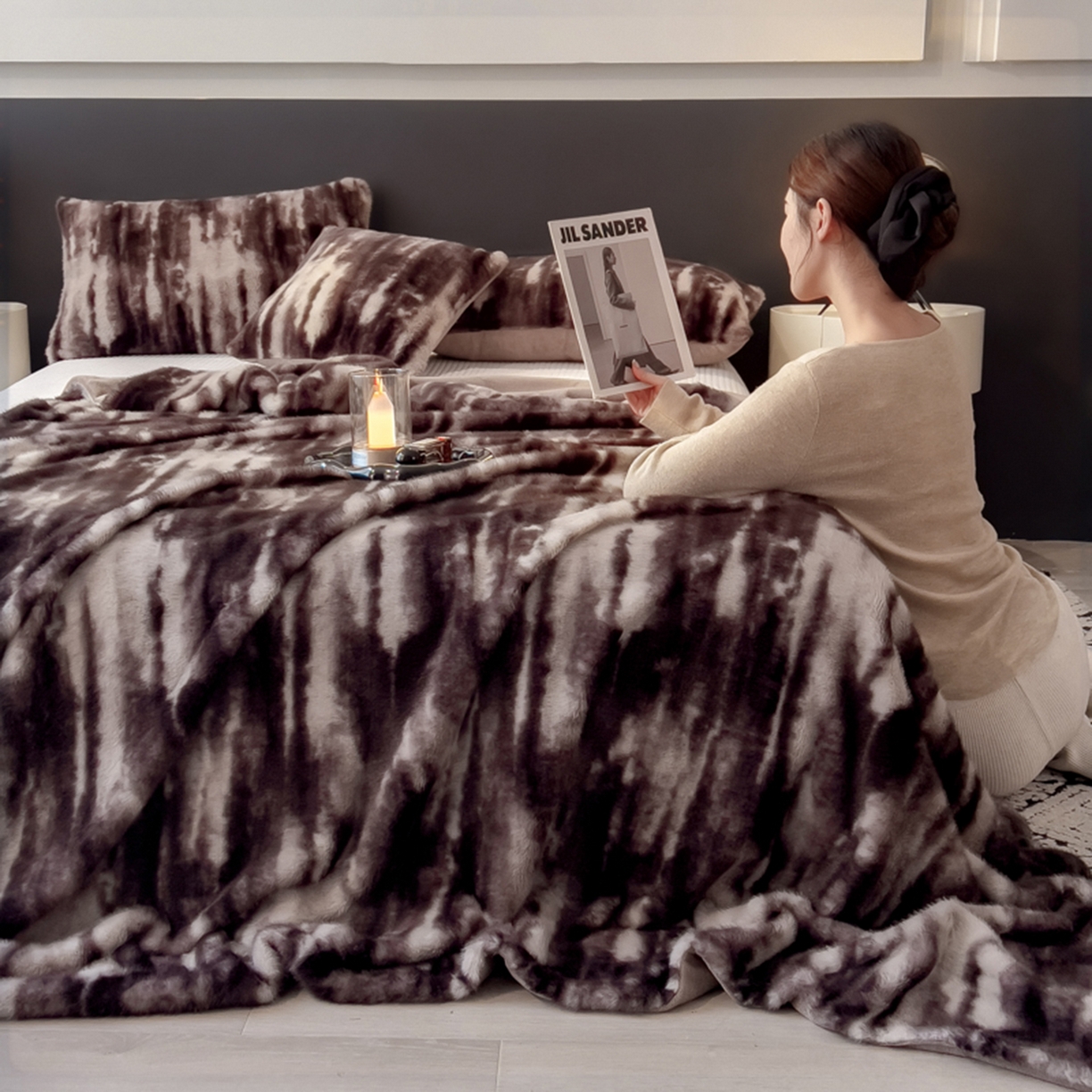 91家纺网 家纺一手货源 找家纺 九花鹿 2025新款丹麦皮草绒水貂绒盖毯毛毯毯子 艾莉