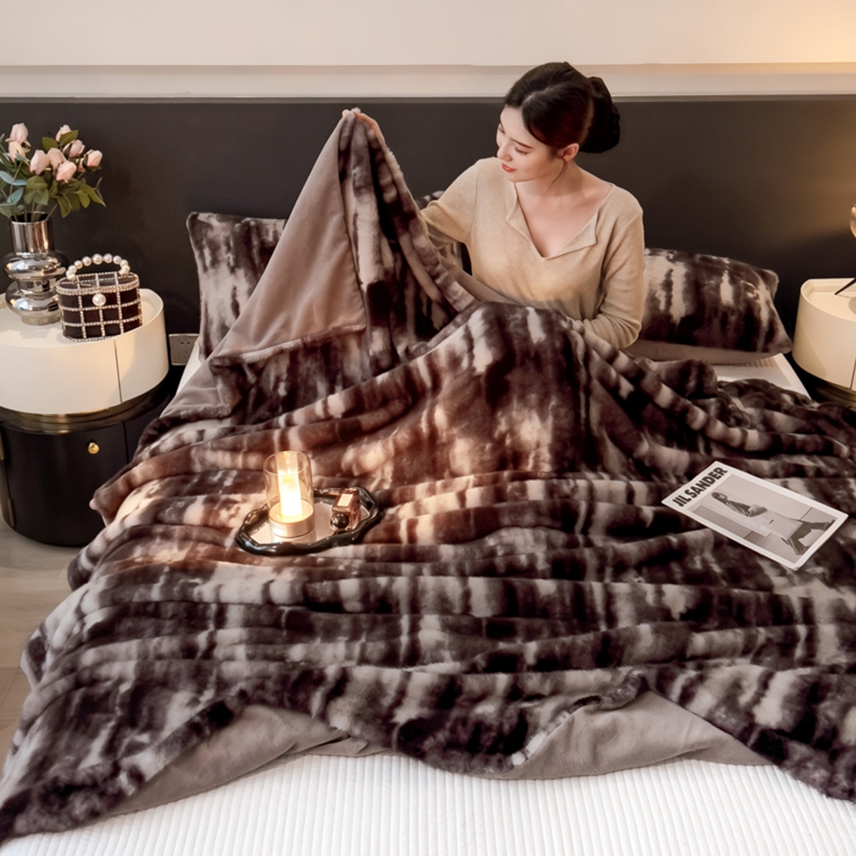 91家纺网 家纺一手货源 找家纺 九花鹿 2025新款丹麦皮草绒水貂绒盖毯毛毯毯子 艾莉