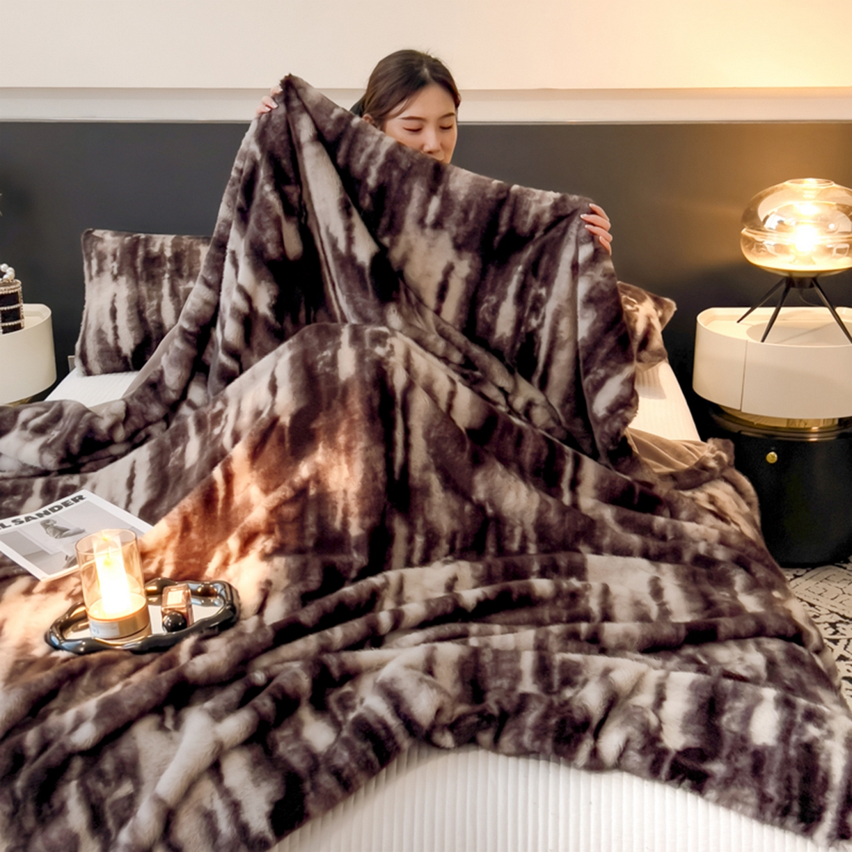 91家纺网 家纺一手货源 找家纺 九花鹿 2025新款丹麦皮草绒水貂绒盖毯毛毯毯子 艾莉