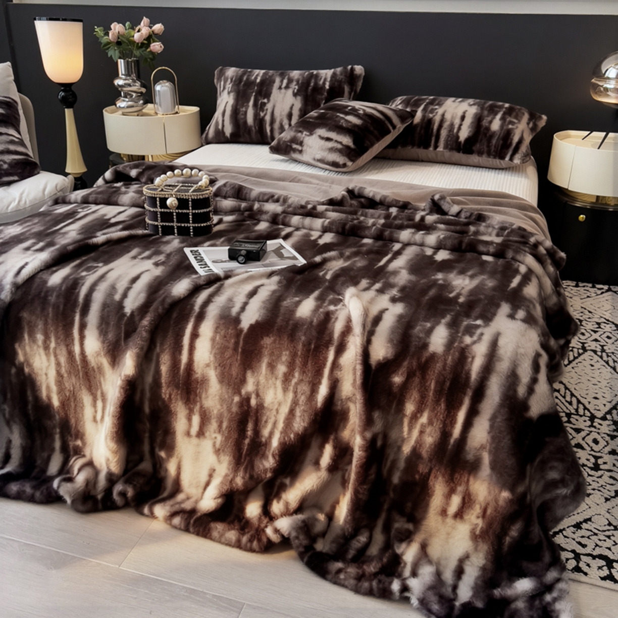 91家纺网 家纺一手货源 找家纺 九花鹿 2025新款丹麦皮草绒水貂绒盖毯毛毯毯子 艾莉