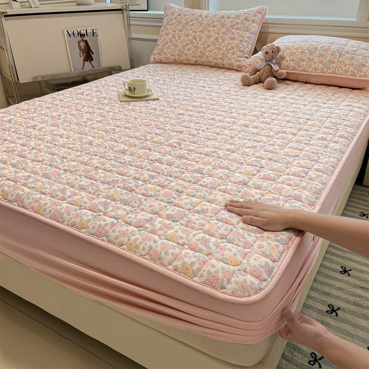 家纺货源 南通家纺 一件代发（总）九亭家纺 2025新款A类皱皱纱印花防水夹棉床笠