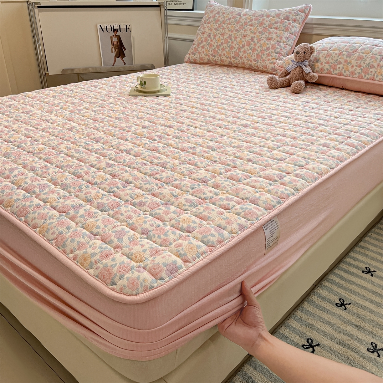 91家纺网 家纺一手货源 找家纺 （总）九亭家纺 2025新款A类皱皱纱印花防水夹棉床笠