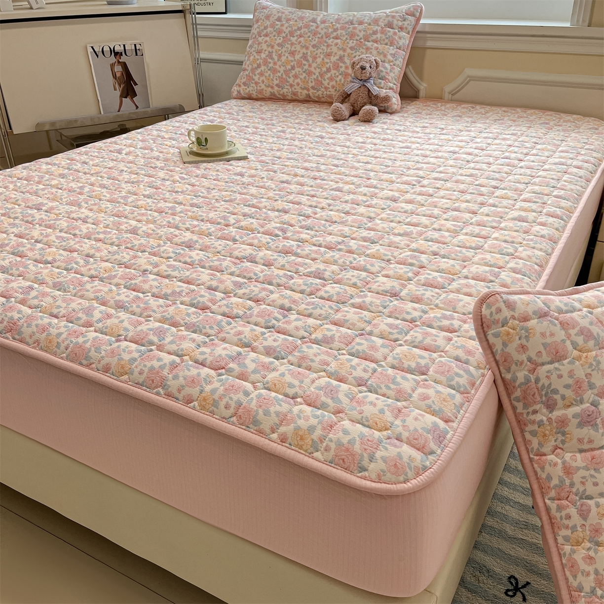 91家纺网 家纺一手货源 找家纺 （总）九亭家纺 2025新款A类皱皱纱印花防水夹棉床笠