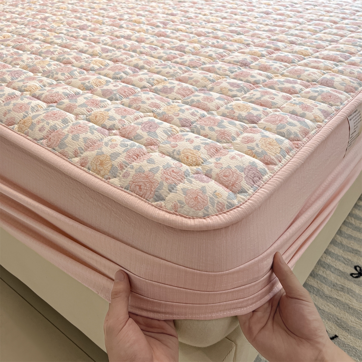 91家纺网 家纺一手货源 找家纺 （总）九亭家纺 2025新款A类皱皱纱印花防水夹棉床笠