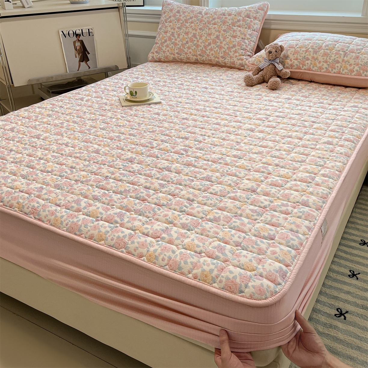 91家纺网 家纺一手货源 找家纺 （总）九亭家纺 2025新款A类皱皱纱印花防水夹棉床笠