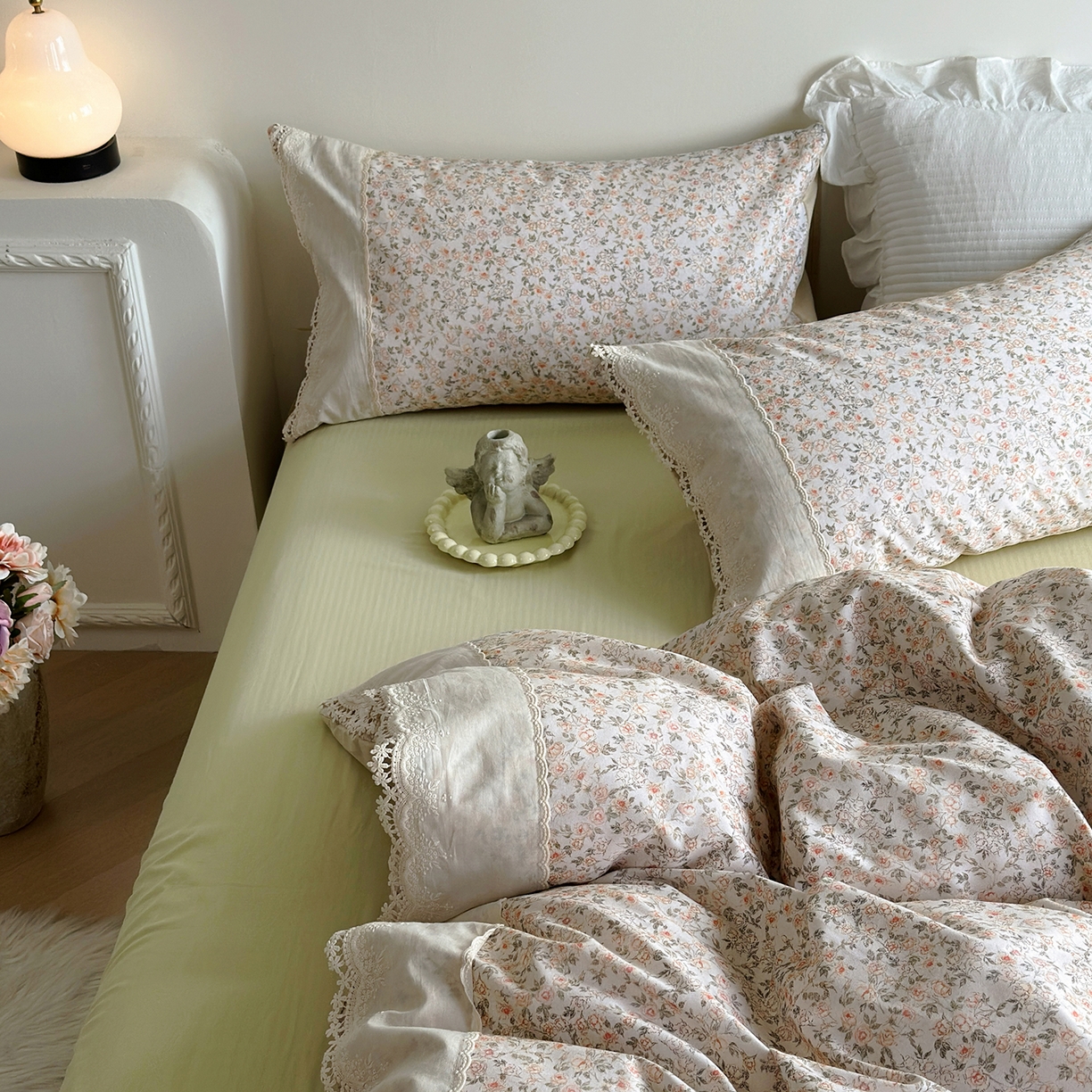 91家纺网 家纺一手货源 找家纺 （总）怡家居 2025新款全棉纯棉磨毛数码印花韩系花边四件套