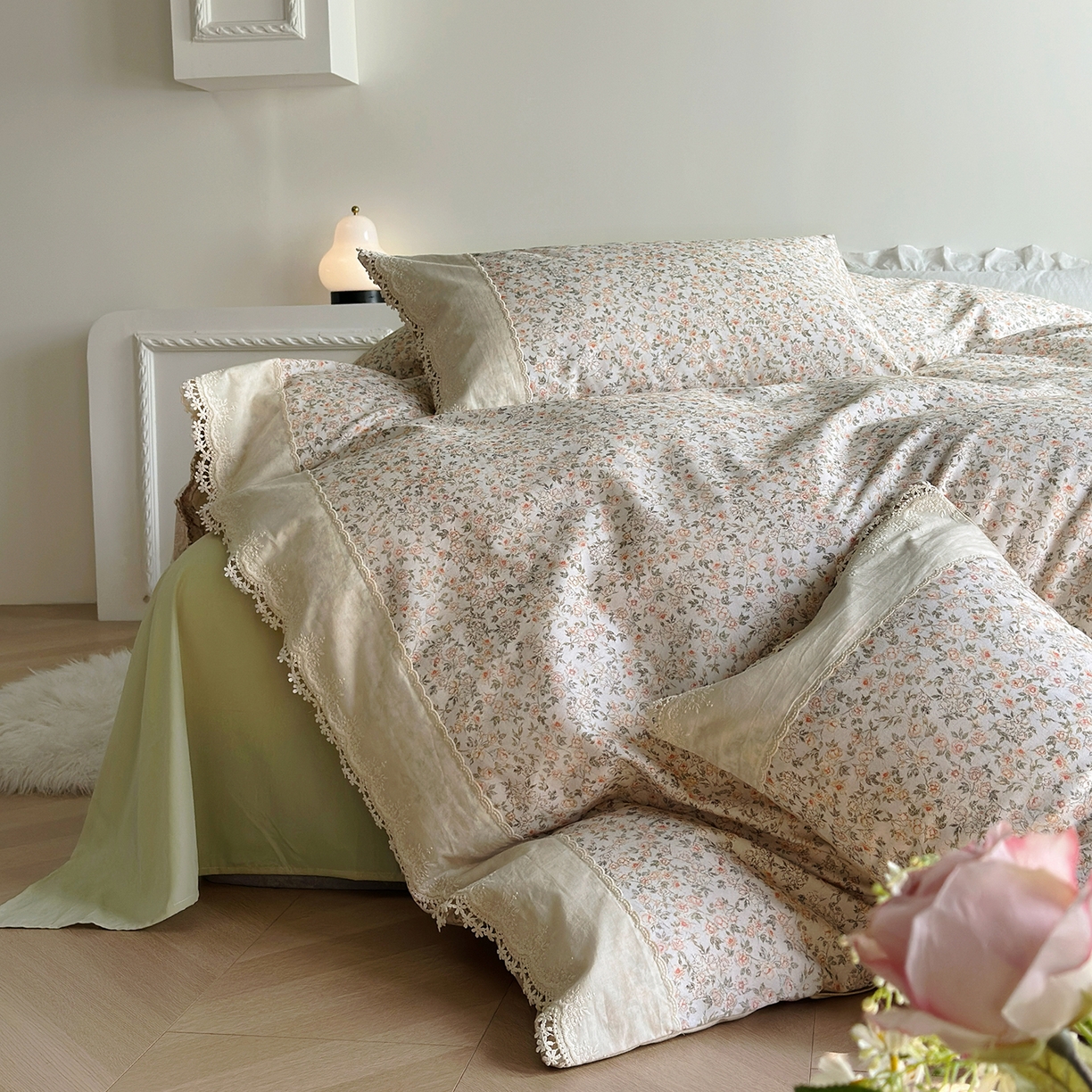 91家纺网 家纺一手货源 找家纺 （总）怡家居 2025新款全棉纯棉磨毛数码印花韩系花边四件套