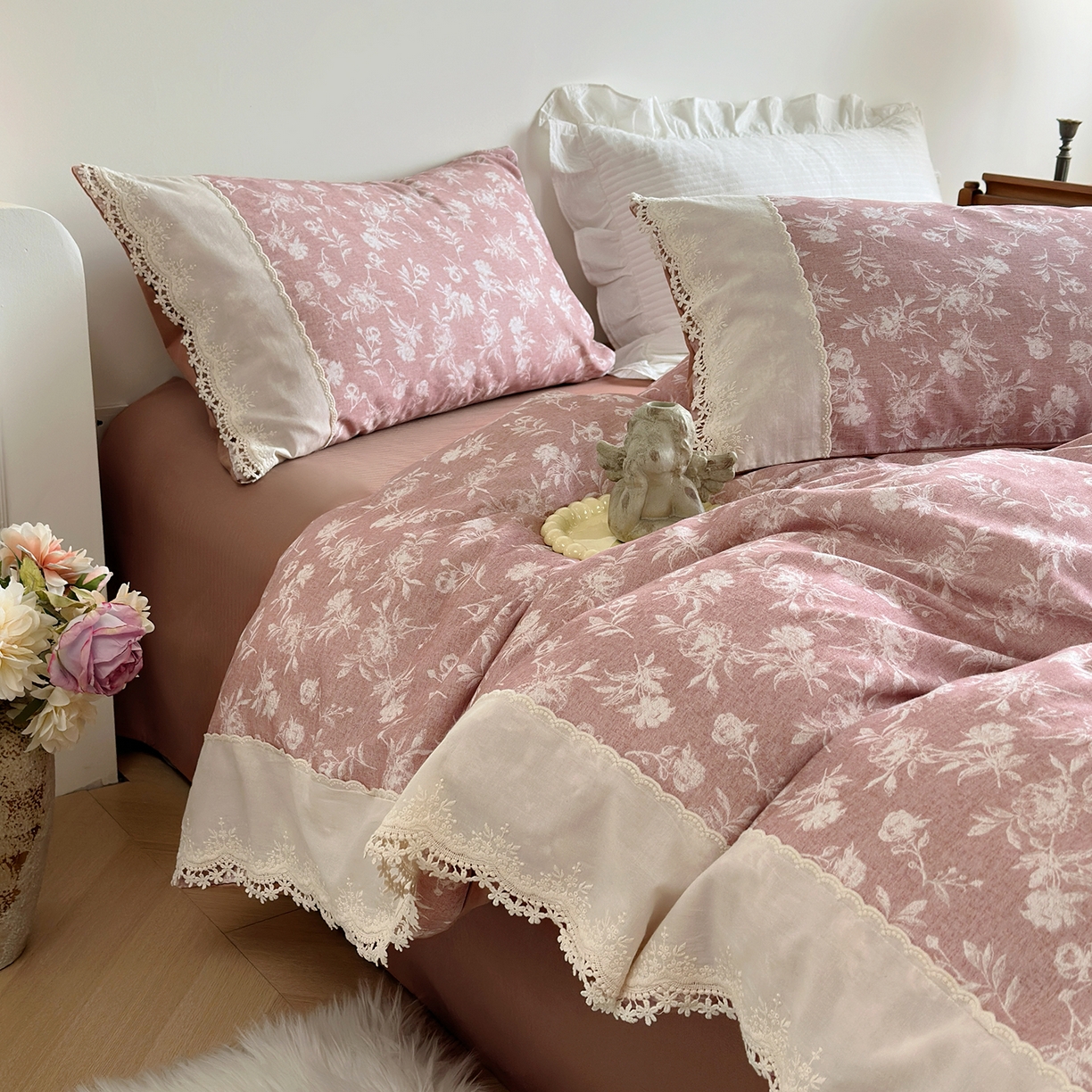 怡家居 2025新款全棉纯棉磨毛数码印花韩系花边四件套 兰序