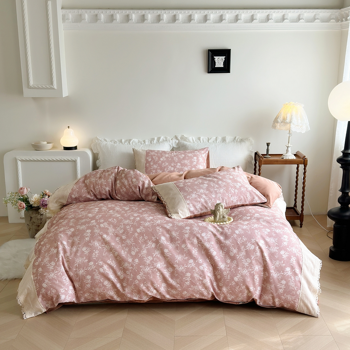 91家纺网 家纺一手货源 找家纺 怡家居 2025新款全棉纯棉磨毛数码印花韩系花边四件套 兰序