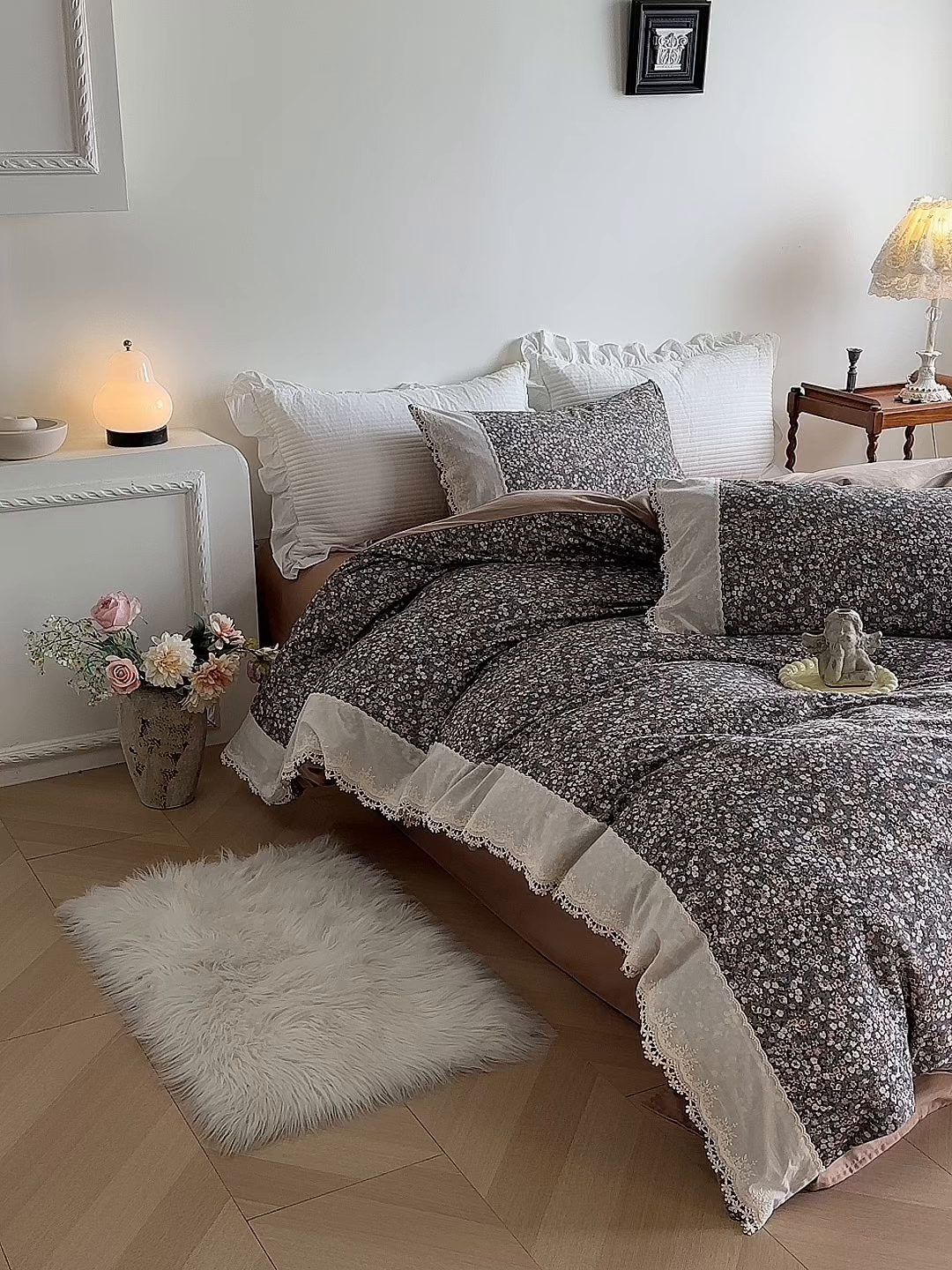 91家纺网 家纺一手货源 找家纺 怡家居 2025新款全棉纯棉磨毛数码印花韩系花边四件套 阑珊