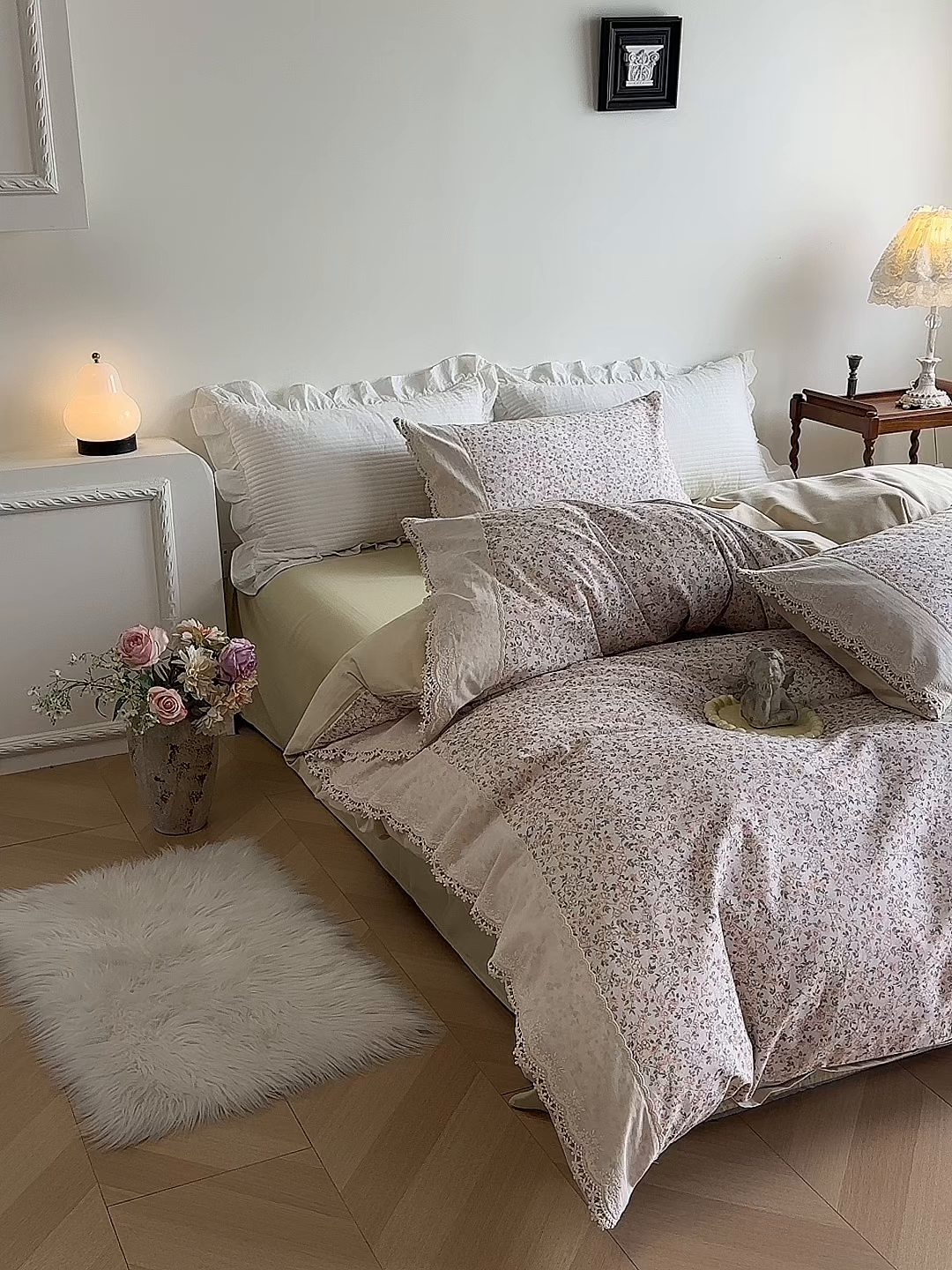 91家纺网 家纺一手货源 找家纺 （总）怡家居 2025新款全棉纯棉磨毛数码印花韩系花边四件套