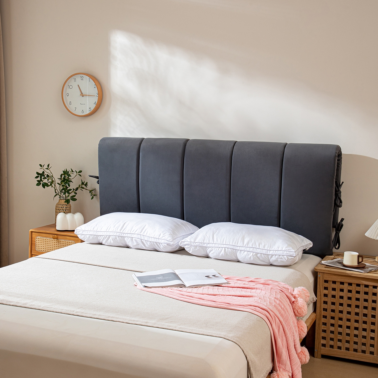 91家纺网 家纺一手货源 找家纺 沐沐家纺 2026新款丰德绒海绵款床头罩 深灰