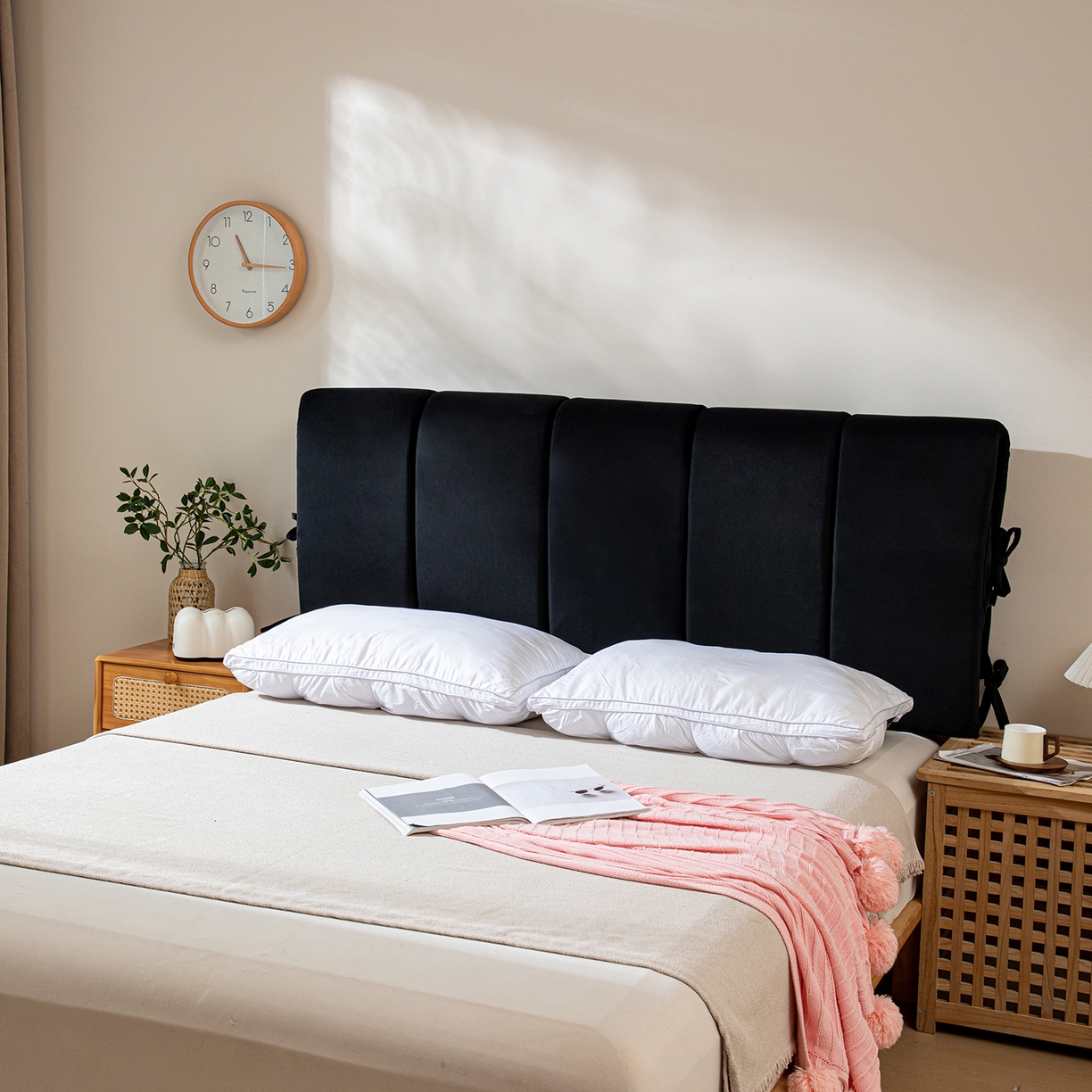 91家纺网 家纺一手货源 找家纺 沐沐家纺 2026新款丰德绒海绵款床头罩 黑色