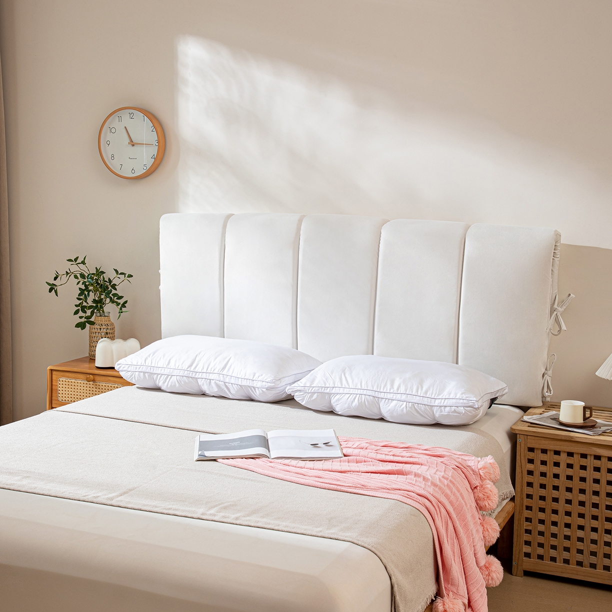 91家纺网 家纺一手货源 找家纺 沐沐家纺 2026新款丰德绒海绵款床头罩 米白