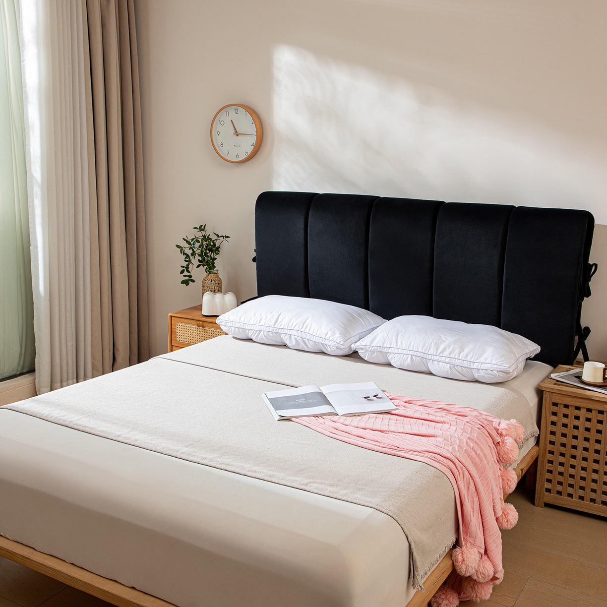 91家纺网 家纺一手货源 找家纺 沐沐家纺 2026新款丰德绒海绵款床头罩 黑色