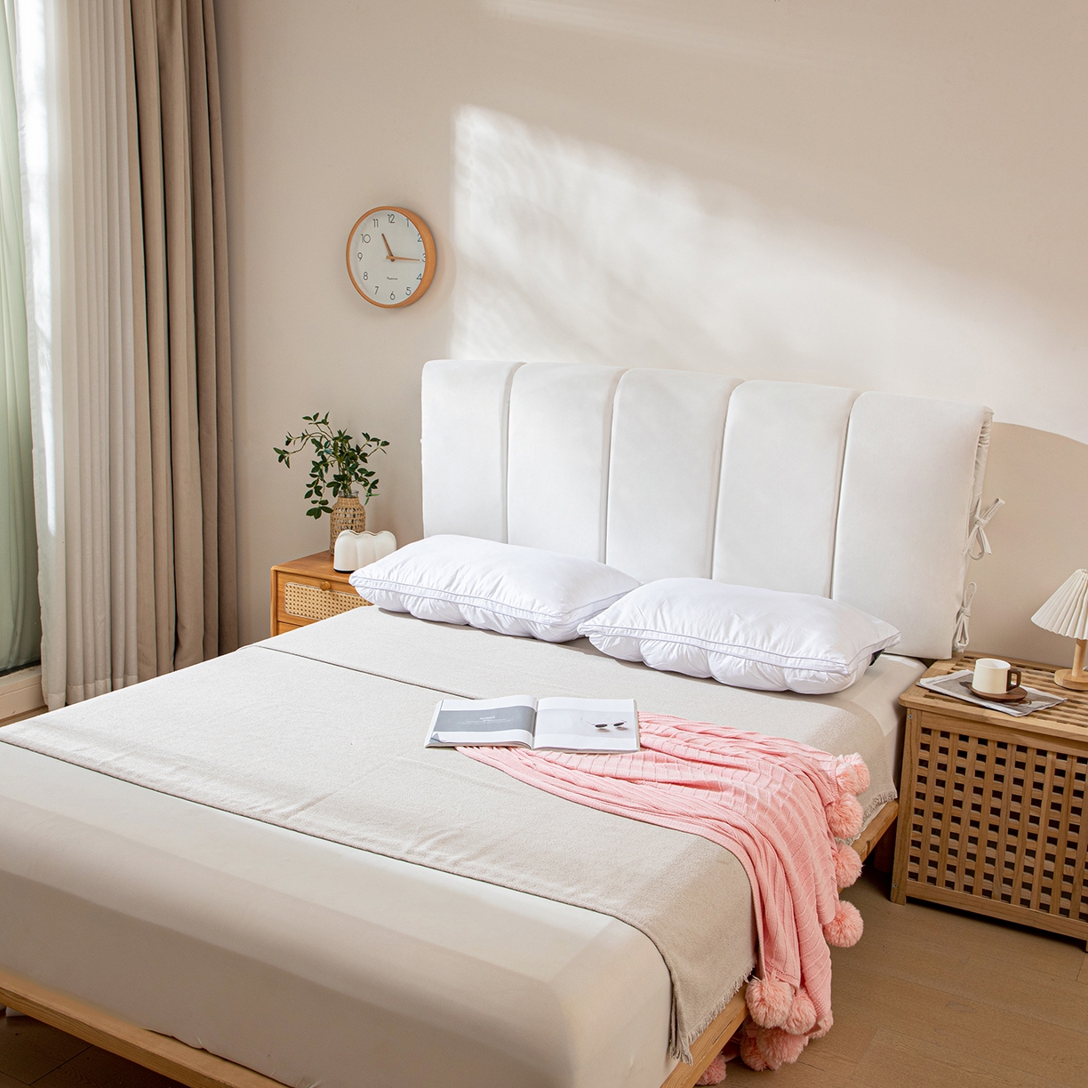 91家纺网 家纺一手货源 找家纺 沐沐家纺 2026新款丰德绒海绵款床头罩 米白