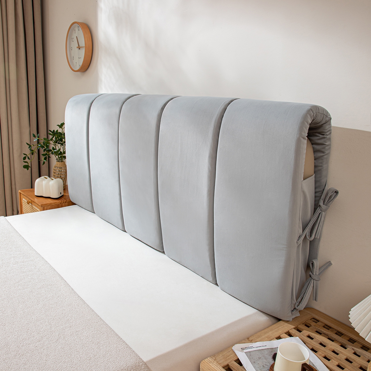 91家纺网 家纺一手货源 找家纺 沐沐家纺 2026新款丰德绒海绵款床头罩 浅灰