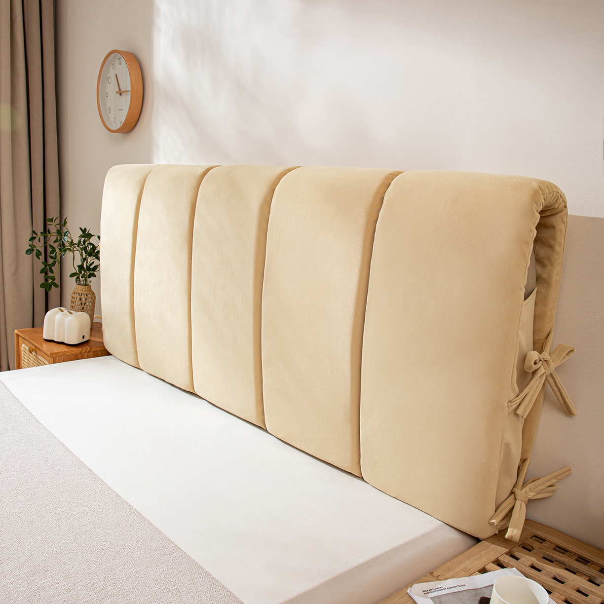 91家纺网 家纺一手货源 找家纺 沐沐家纺 2026新款丰德绒海绵款床头罩 黄色