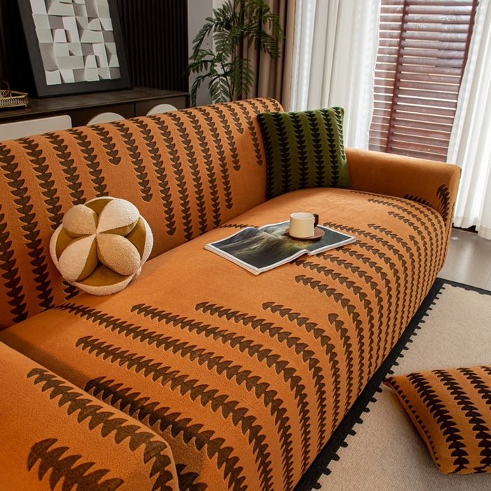 91家纺网 家纺一手货源 找家纺 沐沐家纺 2026新款阳离子四季通用沙发套茂木修竹-橙色