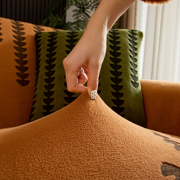 91家纺网 家纺一手货源 找家纺 沐沐家纺 2026新款阳离子四季通用沙发套茂木修竹-橙色