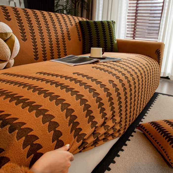 91家纺网 家纺一手货源 找家纺 沐沐家纺 2026新款阳离子四季通用沙发套茂木修竹-橙色