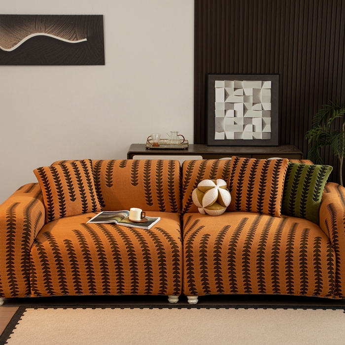 91家纺网 家纺一手货源 找家纺 沐沐家纺 2026新款阳离子四季通用沙发套茂木修竹-橙色