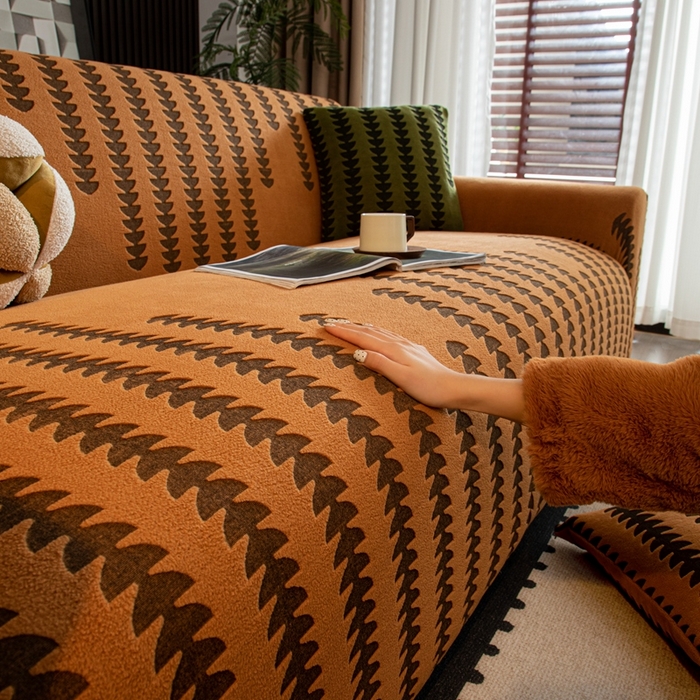 91家纺网 家纺一手货源 找家纺 沐沐家纺 2026新款阳离子四季通用沙发套茂木修竹-橙色