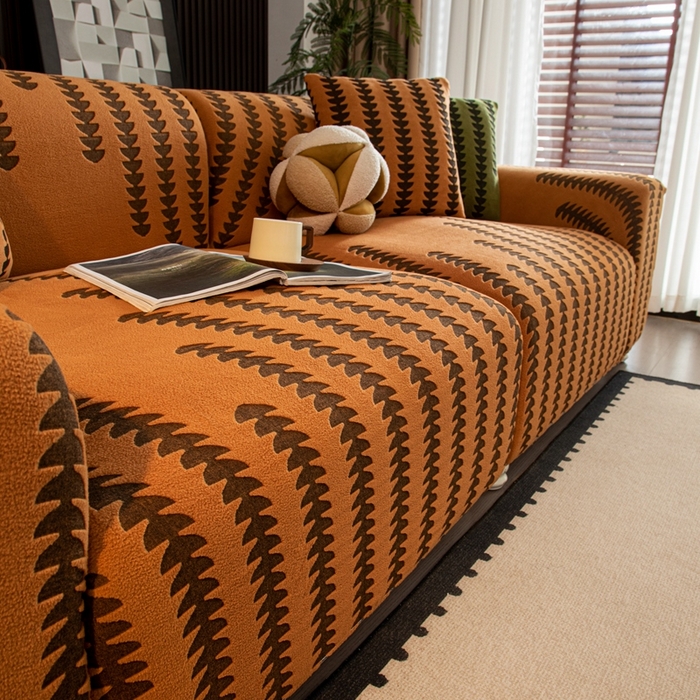 91家纺网 家纺一手货源 找家纺 沐沐家纺 2026新款阳离子四季通用沙发套茂木修竹-橙色