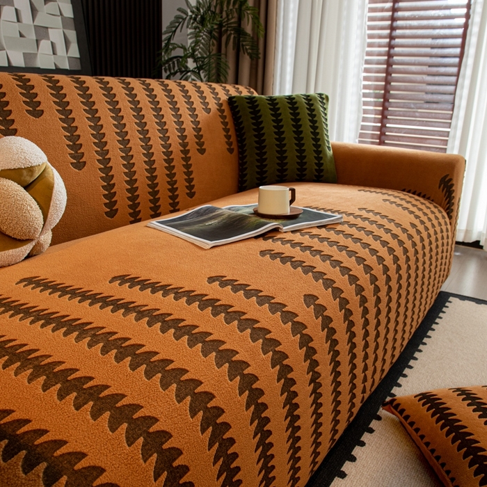 91家纺网 家纺一手货源 找家纺 沐沐家纺 2026新款阳离子四季通用沙发套茂木修竹-橙色